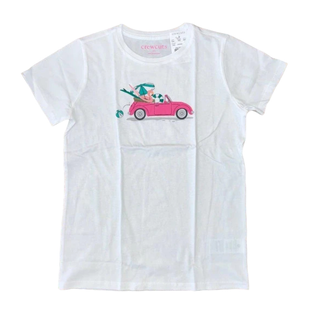 NWT J. Crew Girls' White W/Summer Vacation Car Cotton Tee